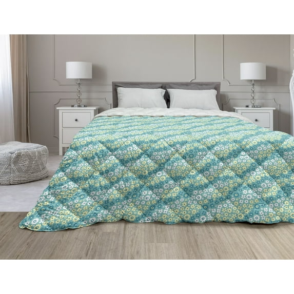 Floral Down Alternative Comforter, Modern Spring Blossoms Mixed Bouquet of Flowers Rustic Illustration, Microfiber Quilt for All Season, 5 Sizes, Cream and Multicolor, by Ambesonne