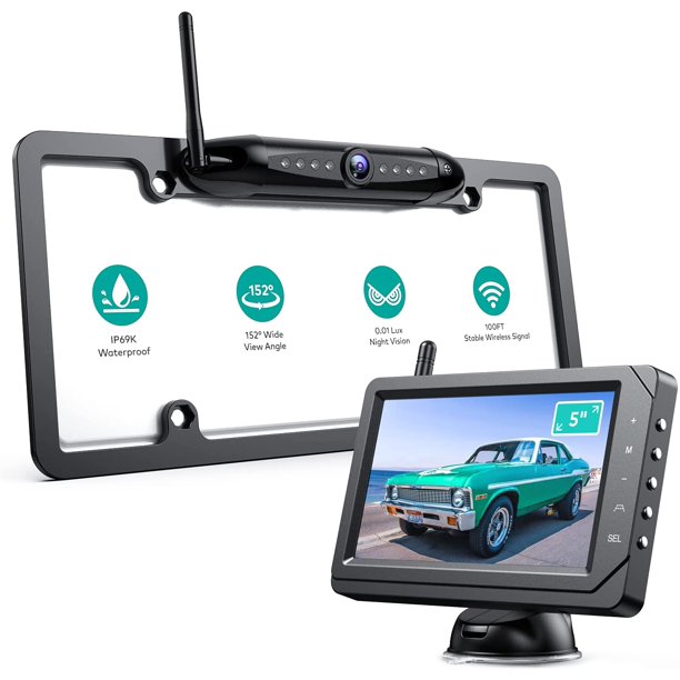 Caybay Wireless Backup Camera, Wireless License Plate Camera with 5