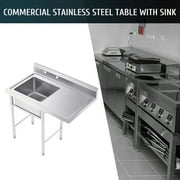 Wilprep Commercial Stainless Steel Utility Sink w Drainboard Strainer Backsplash for Kitchen Bar