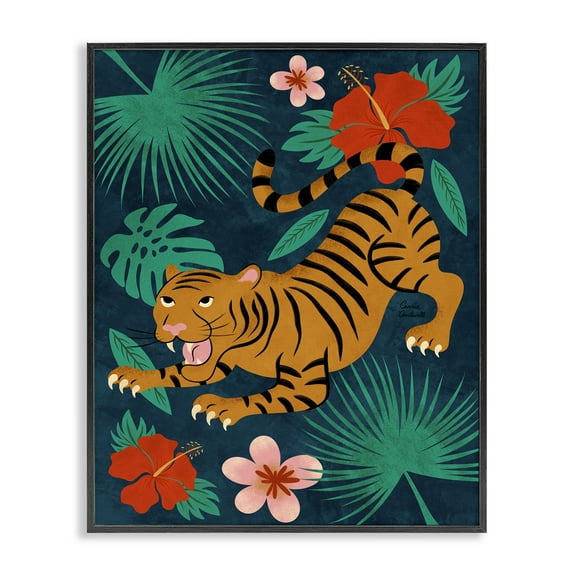 Stupell Industries Crouching Tiger Tropics Animals Painting Black Framed Art Print Wall Art, 11 x 14