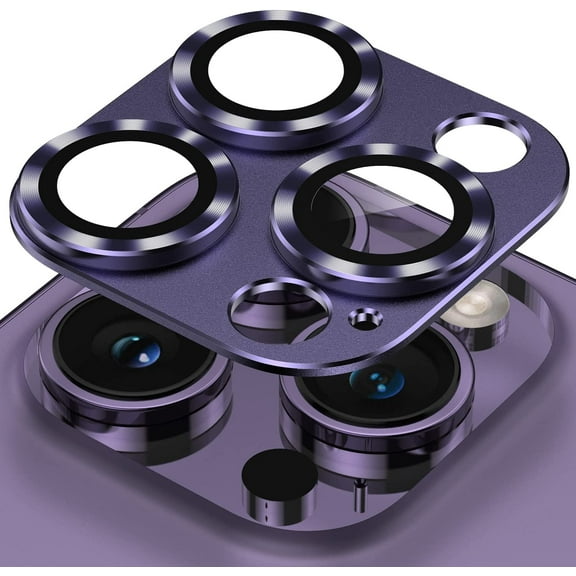 for iPhone 14 Pro Max Camera Lens Protector Metal Tempered Glass Camera Cover, Strong Stickiness Scratch Resistant iPhone 14 Pro Rear Camera Lens Film, Deep Purple