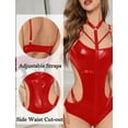 thumbnail image 3 of Ausing Women PU Leather Teddy Bodysuit Lingerie Crisscross Choker Babydoll Underwire One Piece Nightshirt Clubwear Red S, 3 of 5