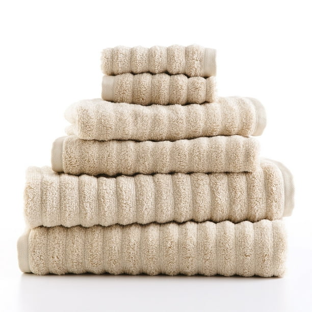 Mainstays Performance Textured 6Piece Bath Towel Set Papyrus Beige