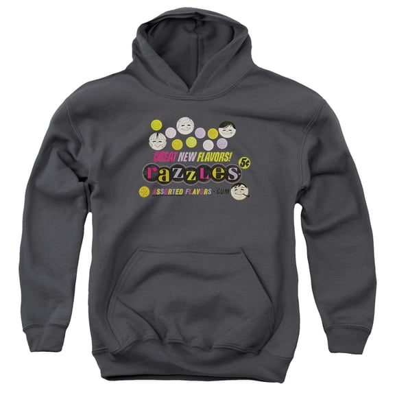 Dubble Bubble Razzles Retro Box Youth Pullover Hoodie Sweatshirt Charcoal