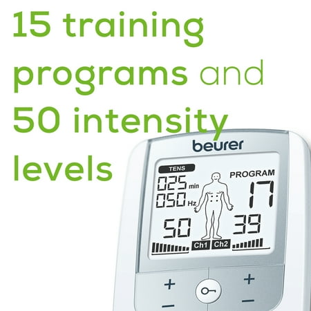 Beurer TENS Unit Muscle Stimulator for Pain Relief - TENS Machine with Adjustable Intensity Levels - Electronic Muscle Stimulator with TENS Unit Pads, EM44