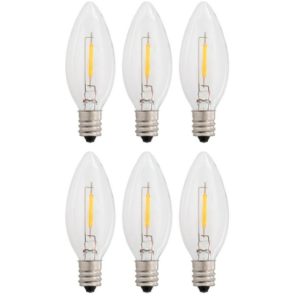 6-Pack LED Replacement Light Bulbs for Electric Candle Lamps, Window Candles, Chandeliers - 7 Watt Equivalent Candelabra, Clear, Steady Burning, 120v 7w Bulb
