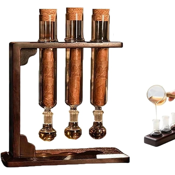 Cigar Flavor Infuser Humidifier - Glass Tube with Handmade Wooden Base & Airtight Cap, DIY Aromatherapy & Display Rack for Cigar Enthusiasts(three-piece set)