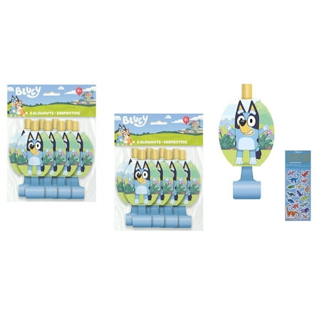 Bluey Dog Birthday Party Supplies Bundle includes Party Blowouts - 16 Count