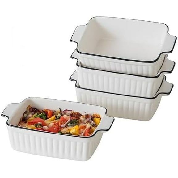 Casserole Dishes for Oven, 12OZ Sets of 4 Ceramic Casserole Dish Set with Handles Rectangular Bakeware |Deep Baking Dishes for Kitchen Lasagna, Cake, Cooking$$Home Decor, Kitchen, & Other