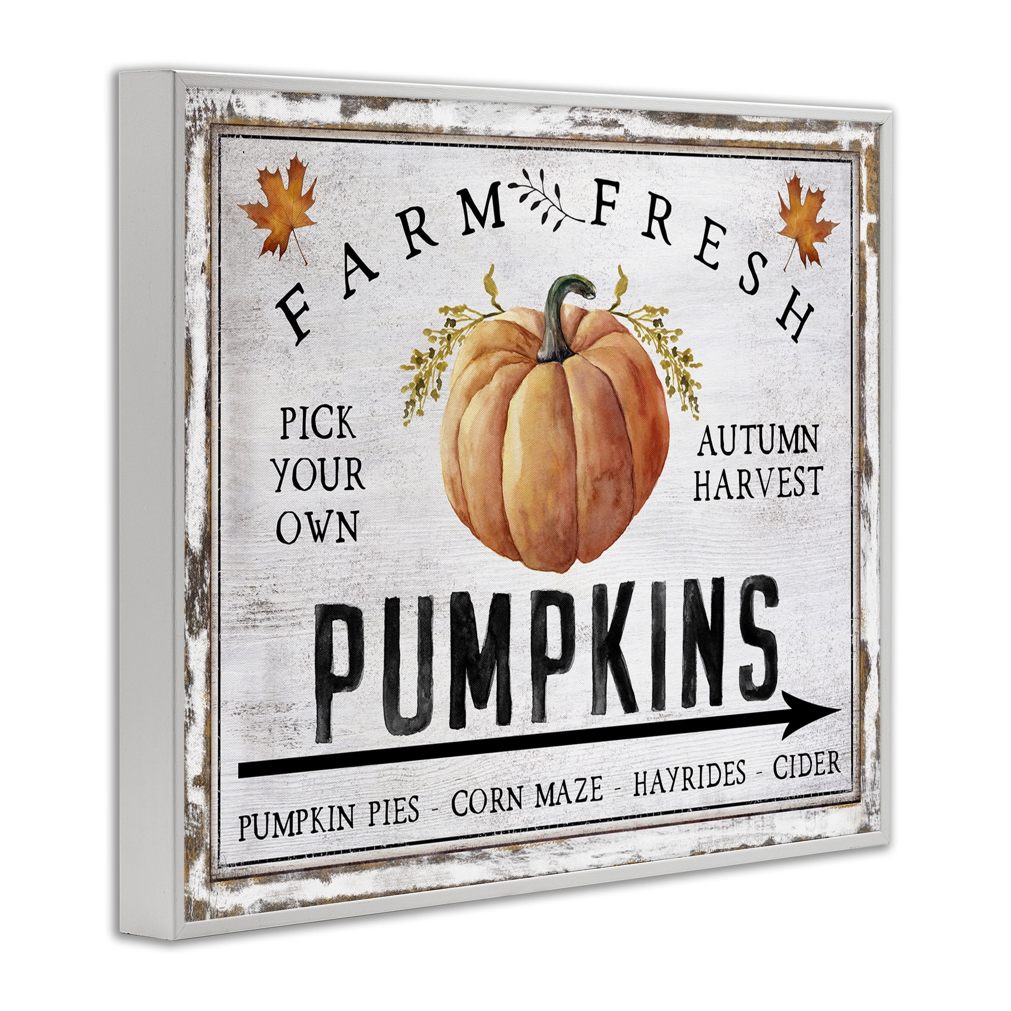 Stupell Industries Farm Fresh Pumpkin Holiday Painting White Framed Art Prints Wall Art, 14 x 11