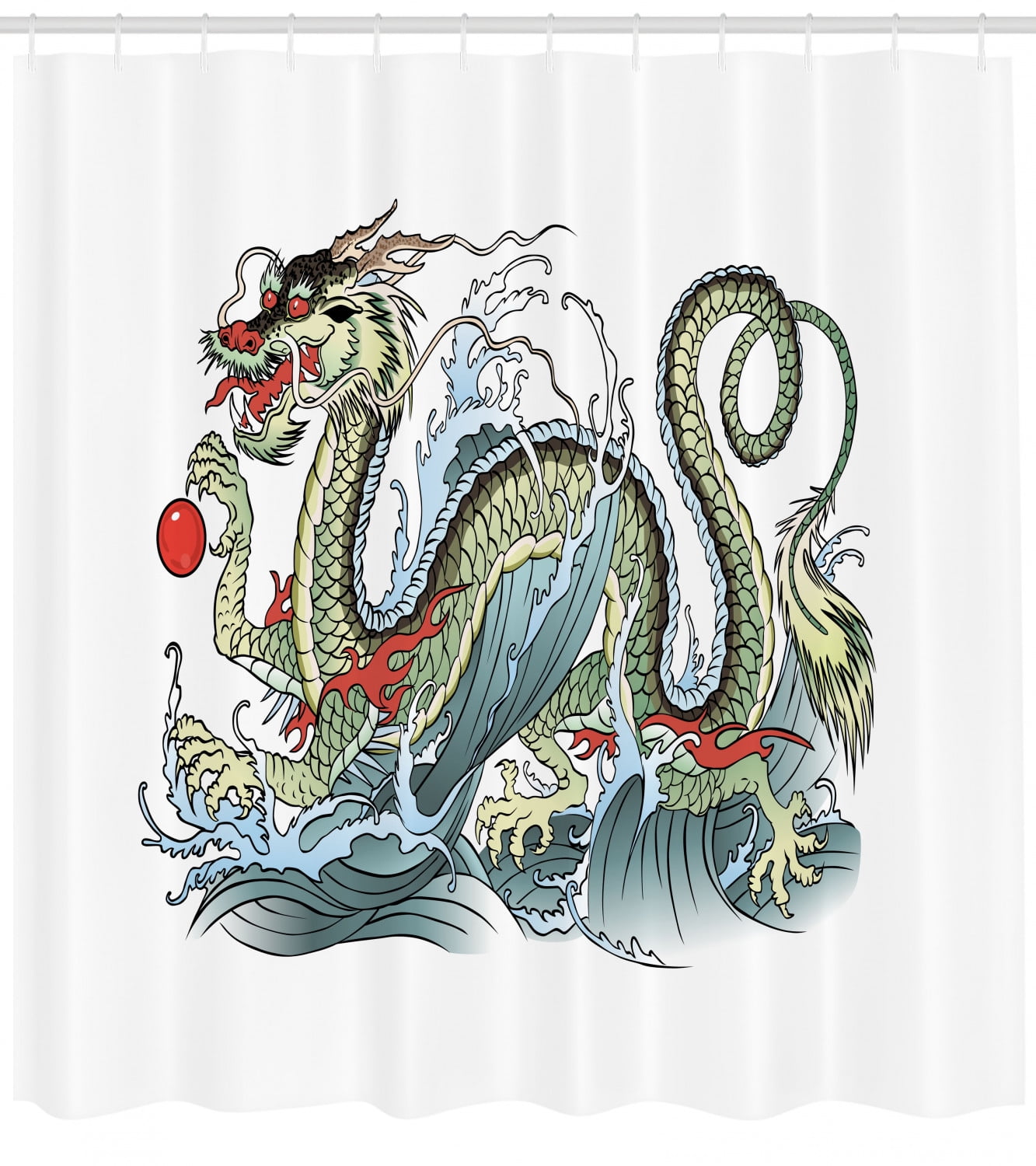 Japanese Dragon Shower Curtain, Far Eastern Water Dragon Splashing