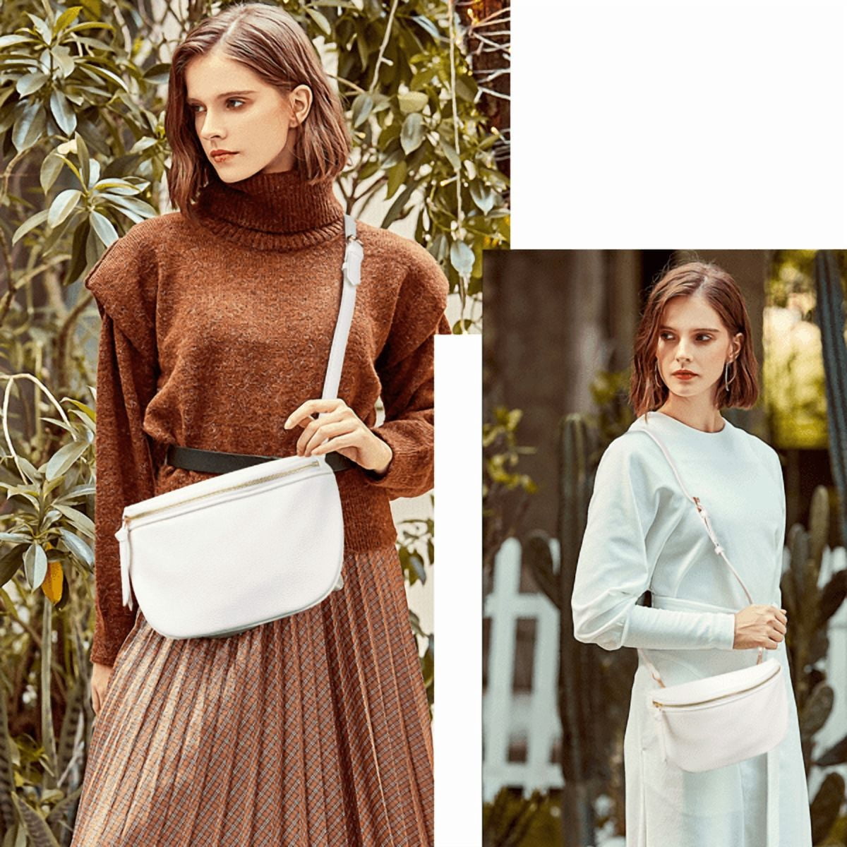 Olurrisa Saddle Crossbody Bags for Women, PU Leather Saddle Satchel Bag Fanny Pack and Cross Body Purse-White