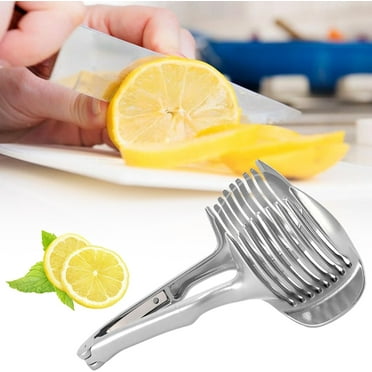 Onion Slicer,Stainless Steel Lemon Slicer,Tomato Slicer,Multipurpose Handheld Slicing Holder,Round Fruit Tongs for Avocados,Eggs and Other Vegetables,Cooking Tools,Household Kitchen Tools,Silver