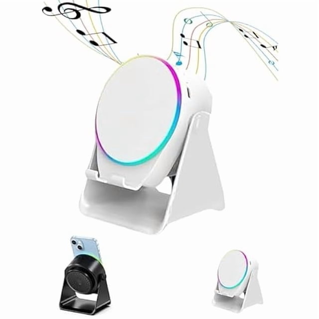 wonima11 4-in-1 360° Rotating Bluetooth Speaker Stand, with Colorful Ambient Light Wireless Induction Hd Surround Sound for Men Women Gadget Unique Gifts (White)