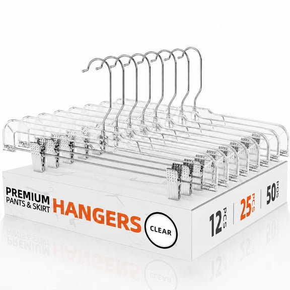 Cozymood Pants Hangers with Clips, Plastic Hangers, Clothes Hangers, 25 Pack, Clear, 14 inch