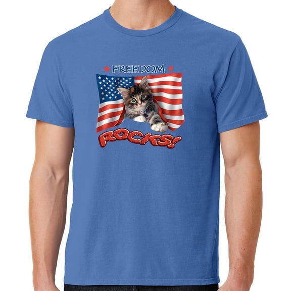 Mens Freedom Rocks Patriotic Kitten Cotton Tee Shirt, XL Blue Moon