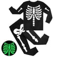 thumbnail image 3 of Pijama de esqueleto que brilla en la oscuridad, disfraz de Halloween para niños, a rayas, a cuadros, con luz nocturna, varios tamaños, 3 of 5
