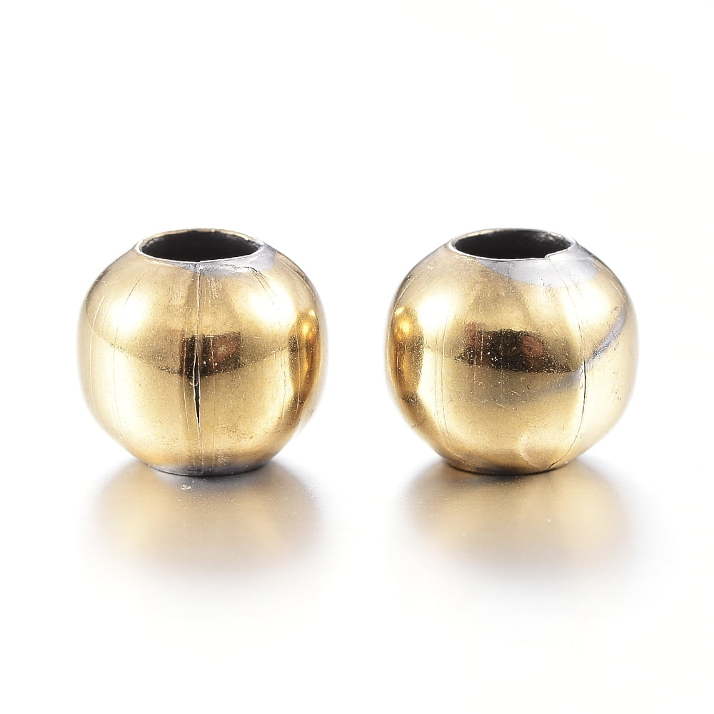 1000 pc Round Ion Plating(IP) 304 Stainless Steel Beads Real 18K golden Plated 6mm Hole: 2~2.5mm