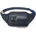 thumbnail image 1 of MARRANT Cangurera de Cuero Genuino para Hombre, Bolsa de Cintura Cruzada de Gran Capacidad con Múltiples Bolsillos con Zíper, Azul Oscuro, 1 of 7