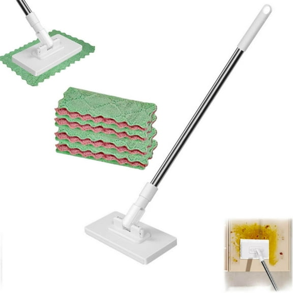 Fregona Antipolvo Desechable, Fregona Antipolvo Desechable Con 4 Paños Reutilizables,Flat with Disposable Pads,Dust with Handle, Multi Surface Floor Mopping