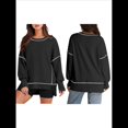 thumbnail image 3 of Sudadera Informal de Cuello Redondo para Mujer, de Larga, Holgada, , con Costuras en Contraste, para Otoño. Negro S, 3 of 8