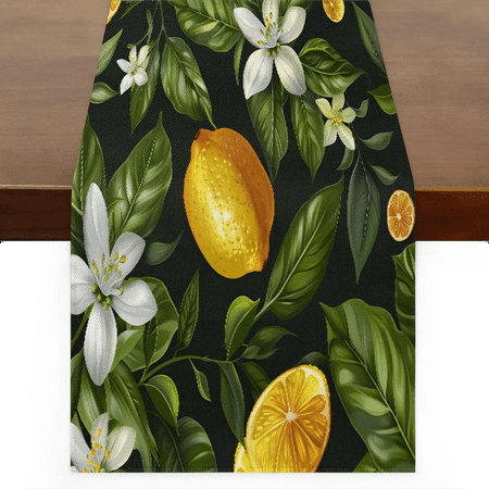 

Qzaxky Table Runner Boho Table Runner Lemon Fruits Green Leaves Plant Bohemian Boho Outdoor Table Runner Decoration for Indoor Outdoor Home Dinner Party Wedding Decor 13 x 108 Inch