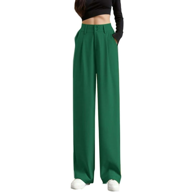 Womens High Waist Wide Leg Pants - Elastic Back Business Work Trousers for Summer