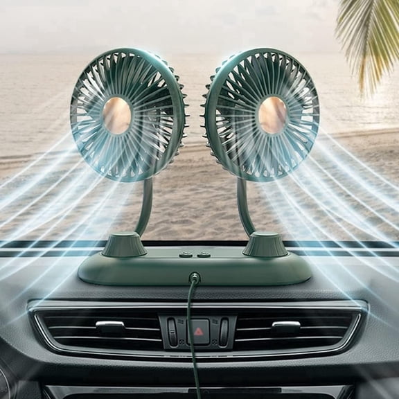 Dual-Head Car Fan, Portable USB Powered Dual Head Cooling Fan for Car, Cooling Fan with 360° Rotation and 3 Wind Speeds, 12V Table Fans Adjustable for for Vehicle Truck SUV Jeep RV Boat