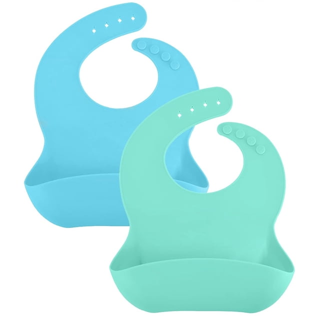 Babero de silicona - Baberos para bebés Pure Platinum sin rellenos (paquete de 2 baberos - azul y verde) Saliva infantil resistente al agua y sin lavado