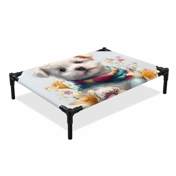 Easter Egg Dog Elevated Dog Bed, Cartoon Cute Puppy Cooling Breathable Outdoor Raised Dog Cot Bed with Metal Frame Non-Slip Feet for Large Dog 28x22in
