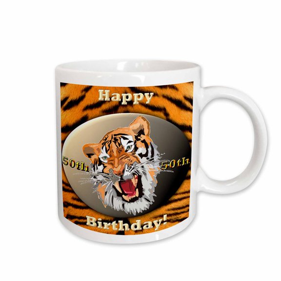 3drose, Tiger Happy 50th Birthday, 11oz Mug