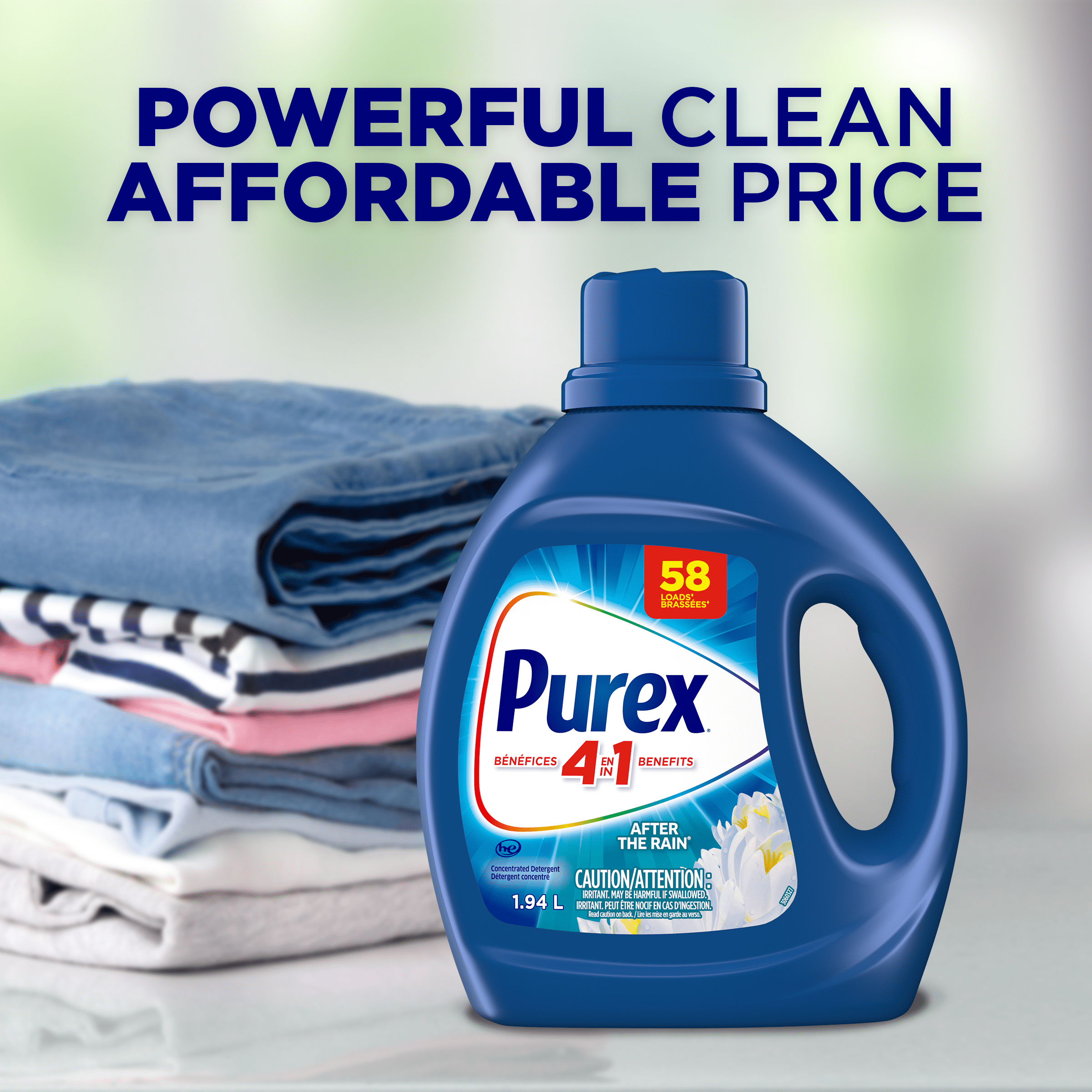 Purex After the Rain, Concentrated Liquid Laundry Detergent with 4in1 benefits, Tough on Stains, Brightens and Whitens Clothes, 4.42L, 132 Wash Loads, HE Compatible, 1 bottle