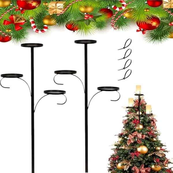 wonima02 Triple Tree Topper Shelf for Christmas Tree, Black Shelf for Christmas Trees Topper Holder, Triple-Tier Candle Holder Ornament Metal for Xmas Display Candles or Ornaments(23.6in,2pcs)