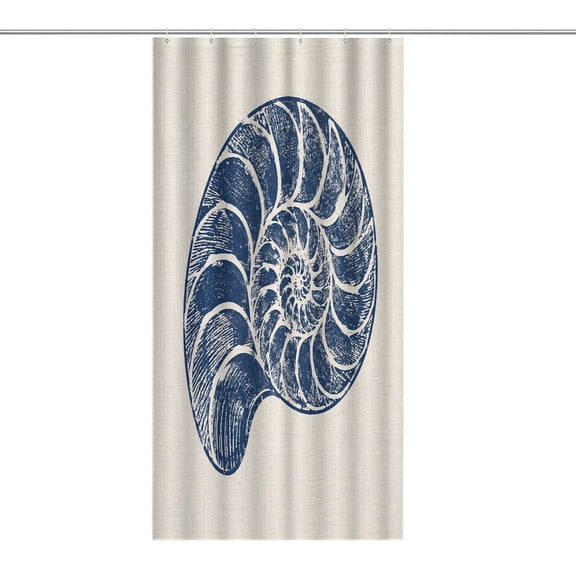 RKSupls Waterproof Shower Curtain, Nautilus Shell Blue Linocut Polyester Shower Curtain with Hooks for Chic Elegant Home Bathtub Bathroom Decor Washable