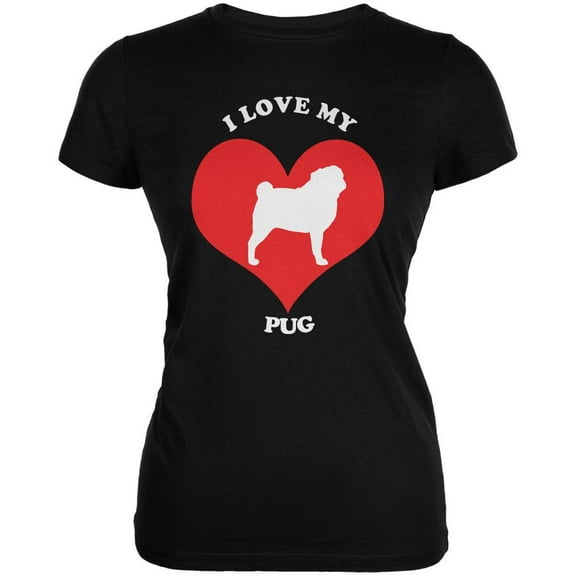 Valentines I Love My Pug Black Juniors Soft T-Shirt - 2X-Large