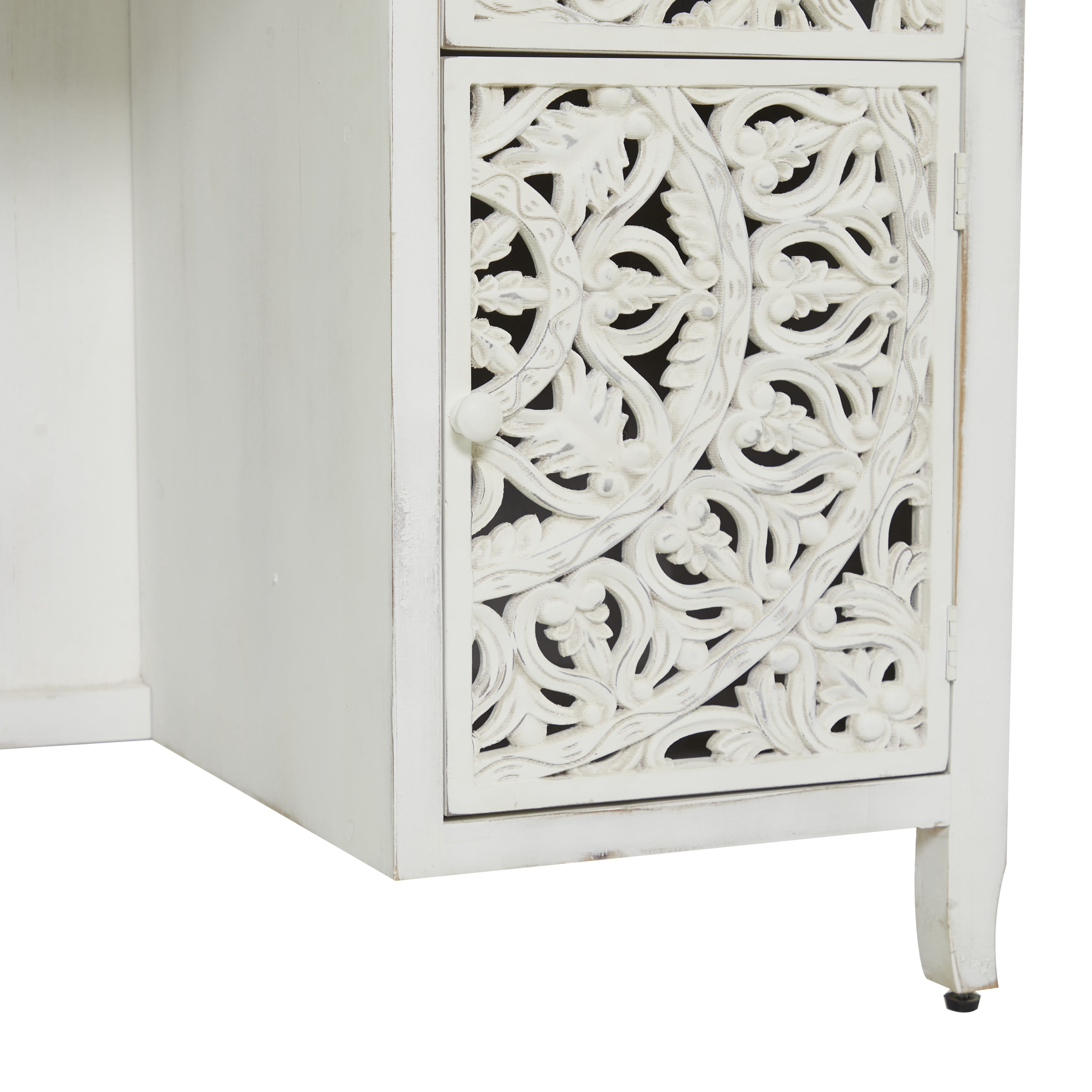 DecMode 56" x 31" White Wood Handmade Floral Desk, 1-Piece