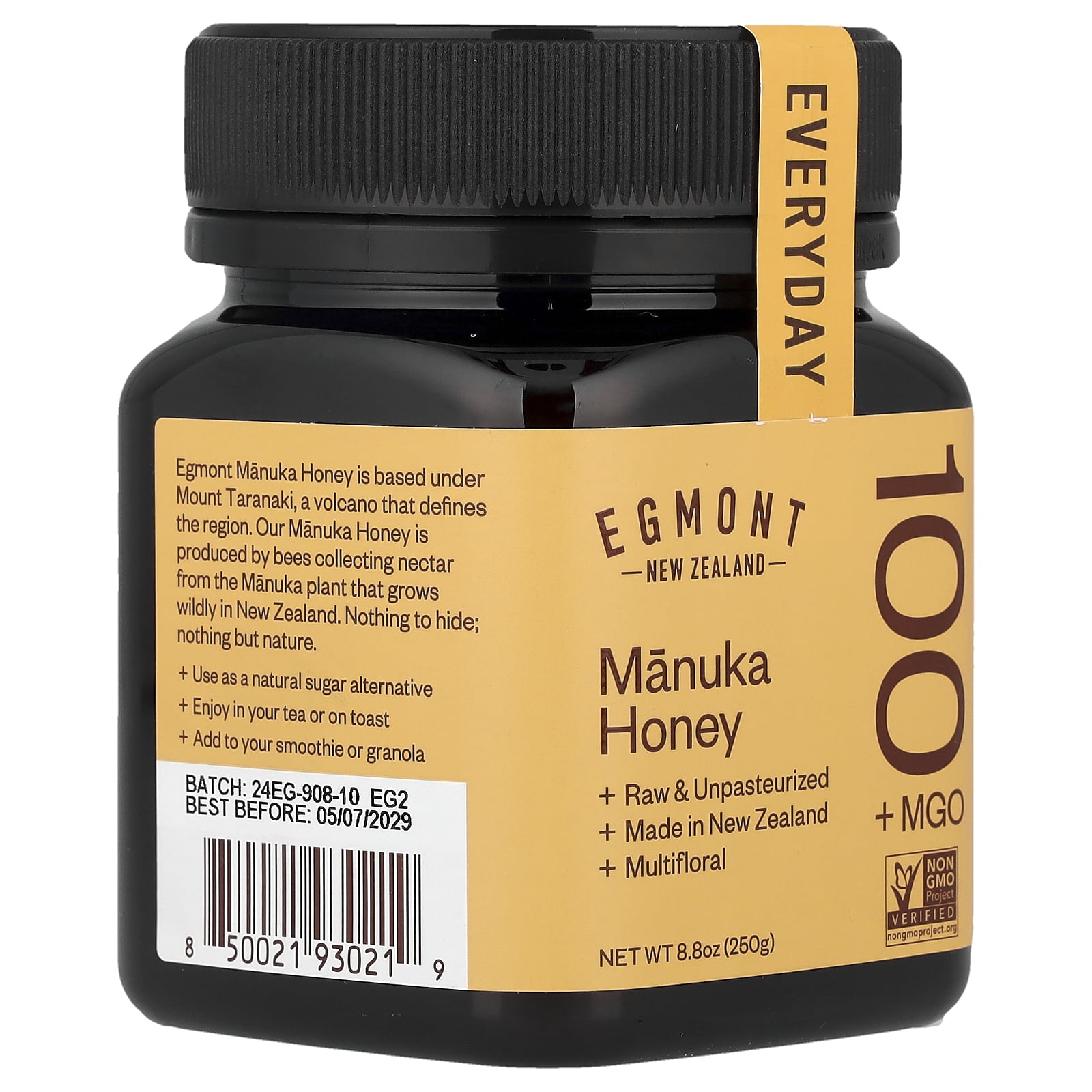 Egmont Honey Manuka Honey, Raw & Unpasteurized, MGO 100+, 8.8 oz