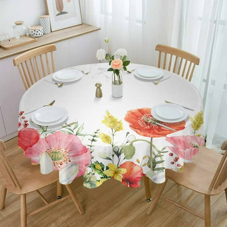

Round Tablecloth Spring Tulip Flowers Leaves Table Cloth Waterproof Wedding Holiday Coffee Table Decor Table Cover