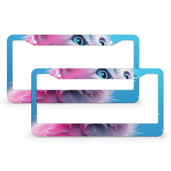 License Plate Frame Dark Pink And Light Azure Cat Car Tags Frames Holder 2 Pieces Cat Lover Girls Gifts Stainless Aluminum License Plate Cover for Women Men US Vehicles Standard