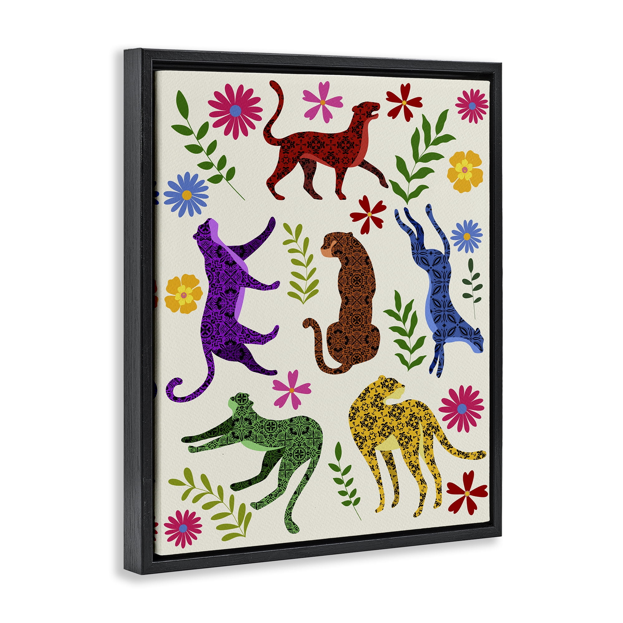 Stupell Industries Mosaic Pattern Leopards Animals & Insects Painting Black Floater Framed Art Print Wall Art, 25 x 31