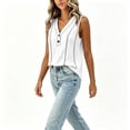 thumbnail image 6 of Pounoo Tank Tops for Women V Neck Sleeveless Button Front Plain Detail Loose Fit Shirts Casual Daily Lightweight Camisoles, 6 of 10