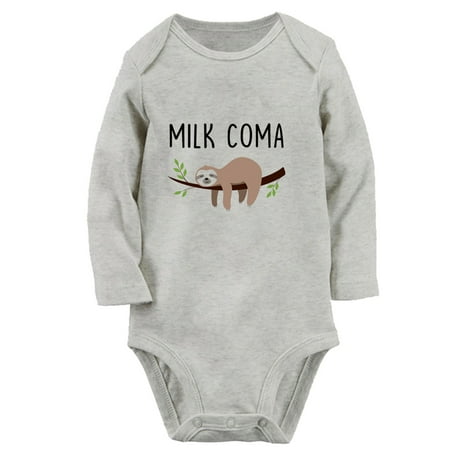 

iDzn® Milk Coma Funny Rompers Newborn Baby Unisex Bodysuits Infant Jumpsuits Toddler Kids Long Sleeve Oufits (Gray 0-6 Months)