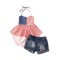 thumbnail image 1 of Ensemble Costume Enfant 2 Pièces, Imprimé Floral Fille Licol Top + Short en Jean, 1 of 5