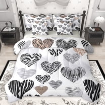 Manfei Modern Fashion Art Twin Bedding Sets 7-Piece, Grey Stripes Love Heart Bedding Comforter Set, Teens Kids Boys Girls Reversible Sheet Sets, Breathable Home Decor