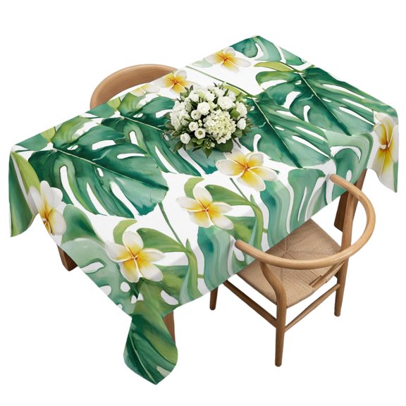 Rectangle Tablecloth, Tropical Botanical Monstera Waterproof Table Cloth 60x120 in White Floral Art Washable Spillproof Table Cover for Kitchen Dining Party Decor Outdoor Camping