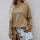 thumbnail image 4 of Gibobby Sueter Para Mujer Invierno Punto Suéter largo de cuello redondo de color sólido Suéter de punto de un solo pecho informal de talla grande(Caqui,CH), 4 of 6