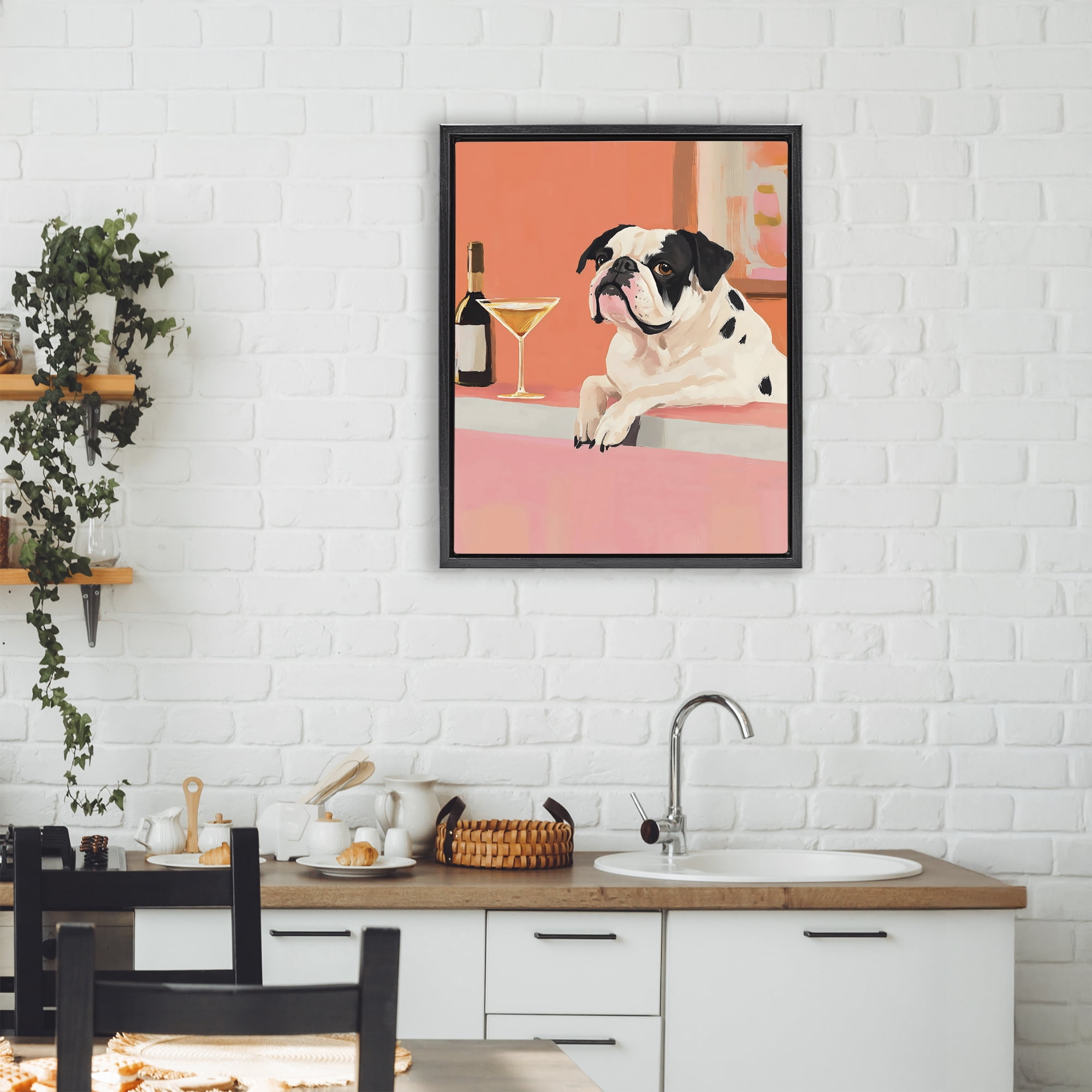 Stupell Industries Bulldog at Martini Lounge Black Framed Floater Canvas Wall Art, design by The Prints Vibe