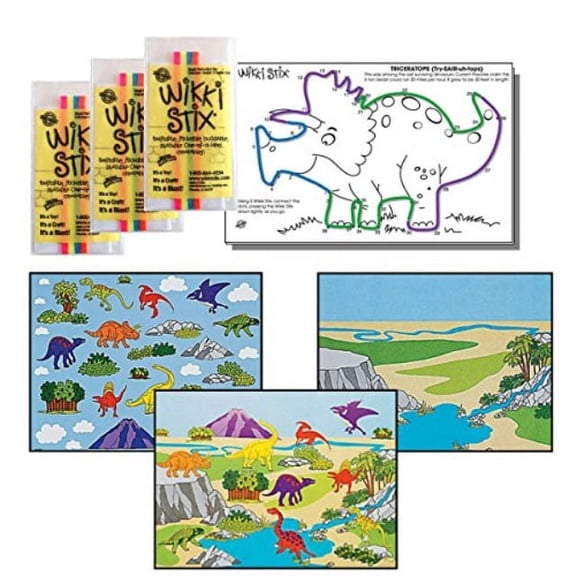 dinosaur stickers & wikki stix party favor pack - 24 pc (12 make-a-dinosaur sticker sheets & 12 pkgs of dinosaur wikki stix)