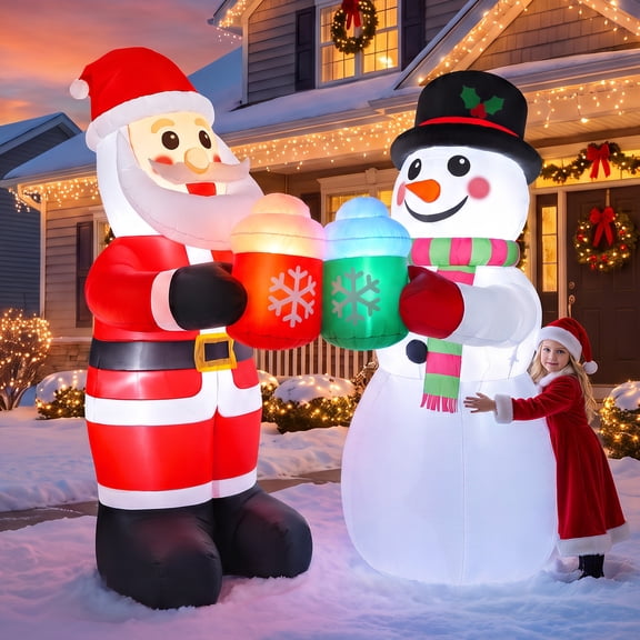 Ayieyill 7ft Christmas Inflatable,Christmas Blow ups Santa and the Snowman Toasting with Ls for Family Yard Garden Party