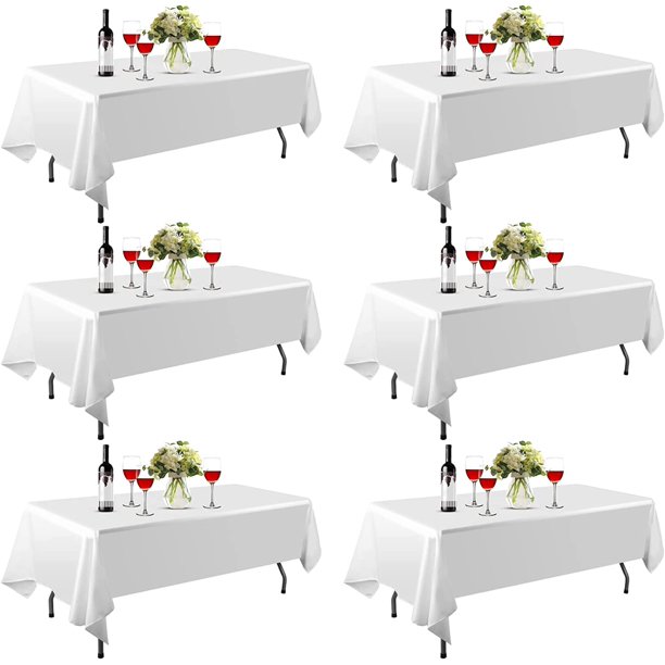 EMART 6 Pack Rectangle Tablecloth, 60 x 102 inch White 100 Polyester